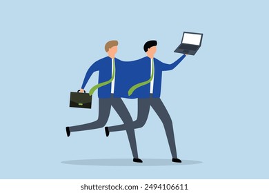 Job sharing in flexible work, two businessmen working together on the same computer