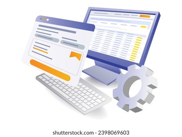 Job site computer business analyst flat illustration concept