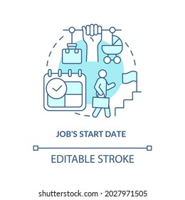 Job Start Date Blue Concept Icon . Return To Work After Maternity Leave Abstract Idea Thin Line Illustration. Entitlement To Return To Same Job. Vector Isolated Outline Color Drawing. Editable Stroke