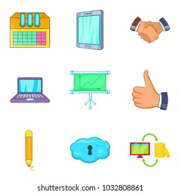 Job strategy icons set. Cartoon set of 9 job strategy vector icons for web isolated on white background