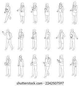 Job students icons set. Isometric set of job students vector icons for web design isolated on white background outline