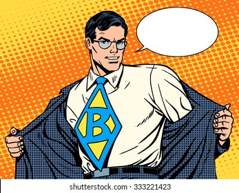 job super businessman hero retro pop art style