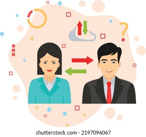 Job swapping Sign, Effective Communication Between Cross Genders Concept, hrm symbol, Cross arrows between male and female vector color icon design, Business characters stock illustration, 