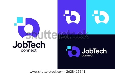 Job tech logo design. Technology human concept vector design with digital pixel symbol graphic icon