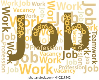 Job. The text on a white background. Vacancy. Gears.