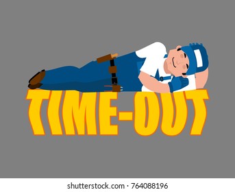 Job Time out. Plumber sleeping isolated. Break in working time. Fitter asleep. Vector illustration
