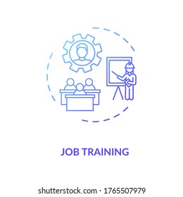 Icono de concepto de formación de empleo. Educación profesional. Empleadores de la empresa orientando la ilustración de la línea delgada. Servicio de entrenamiento profesional. Dibujo de color RGB con contorno aislado de vectores