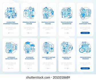 Job training programs onboarding mobile app page screens set. Financial aid walkthrough 5 steps graphic instructions with concepts. UI, UX, GUI vector template with linear color illustrations