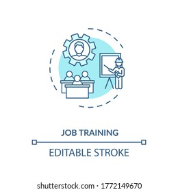Job training turquoise concept icon. Professional education. Company employers mentoring thin line illustration. Career coaching service. Vector isolated outline RGB color drawing. Editable stroke