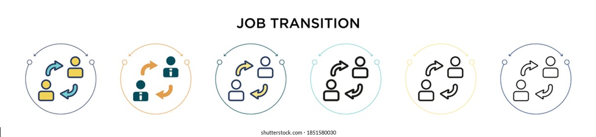 Job Transition Icon In Filled, Thin Line, Outline And Stroke Style. Vector Illustration Of Two Colored And Black Job Transition Vector Icons Designs Can Be Used For Mobile, Ui, Web