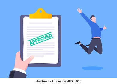 Job or university acceptance approve letter with paper sheets document. Employment offer, college acceptance success or business email form flat style design vector illustration.