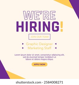 Job vacancy advertisement template. We are hiring announcement, poster, banner, social media, flyer