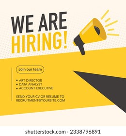 Job vacancy advertising template.  We are hiring advertising, poster, banner, social media, flyer