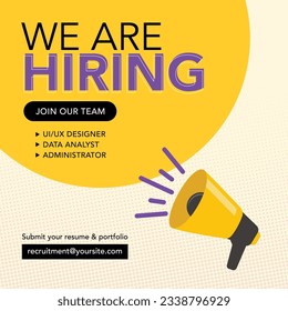 Job vacancy advertising template.  We are hiring advertising, poster, banner, social media, flyer