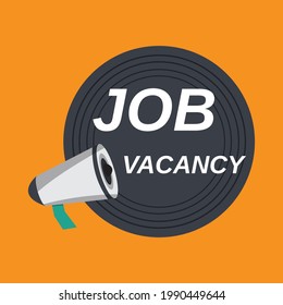 Job vacancy announcement icon featuring a megaphone and bold text on a circular background with orange backdrop