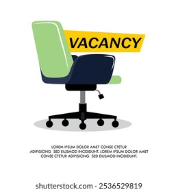 job vacancy banner with green chair vector illustration art design or computer chair illustration advertisement for a job interview banner design 