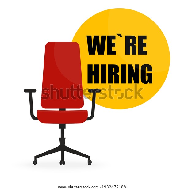 Job\
vacancy banner or poster design with office chair for designation\
for We\'re Hiring concept. Vector\
illustration.