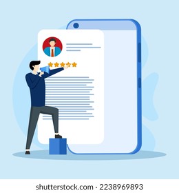 concepto de vacantes de empleo. El gerente de recursos humanos busca posibles candidatos a puestos de trabajo y analiza currículum. Concepto del proceso de contratación de empleo. Carácter que solicita un puesto de trabajo. Ilustración vectorial.
