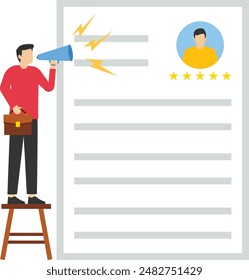 job vacancy concept. The HR manager searches for potential job candidates and analyzes CVs. Job recruitment process concept. Character applying for a job position. Vector illustration.