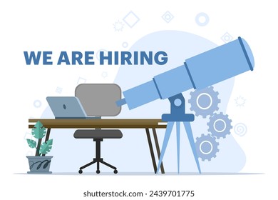 job vacancy concept. office worker holding binoculars, and binoculars. Business people looking for opportunities or new employees. HR, recruitment, career concept. flat vector illustration.