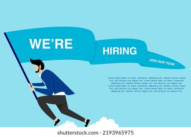 job vacancy concept, running man carrying job vacancy flag, vector template for website, banner, flyer, poster and printing