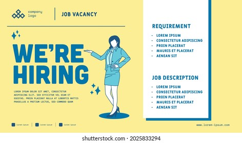 Job vacancy design banner. Open recruitment design template. Business recruiting vector illustration with flat style.