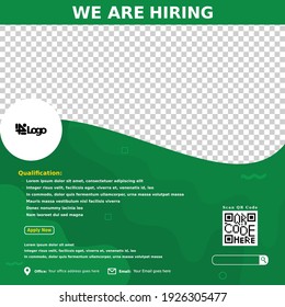 Job Vacancy Design For Companies. Square Social Media Post Layout. We Are Hiring Banner, Poster, Background Template On Green Color