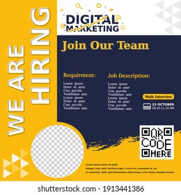  Job vacancy design poster. We are hiring post feed on square design. Open recruitment design template. Social media find a job layout