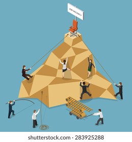 Job Vacancy Flat Isometric Vector Concept Illustration. People Climbing to the Mountain to Get Job Vacancy.