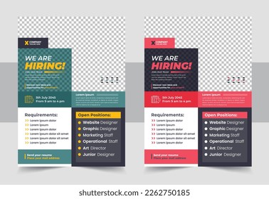 Plantilla de viajero por trabajo vacante, Contratamos plantilla de volante por trabajo o diseño de plantilla de afiches de volante por vacantes de trabajo, Pasos vectoriales de plantilla de prospectos de ofertas de trabajo