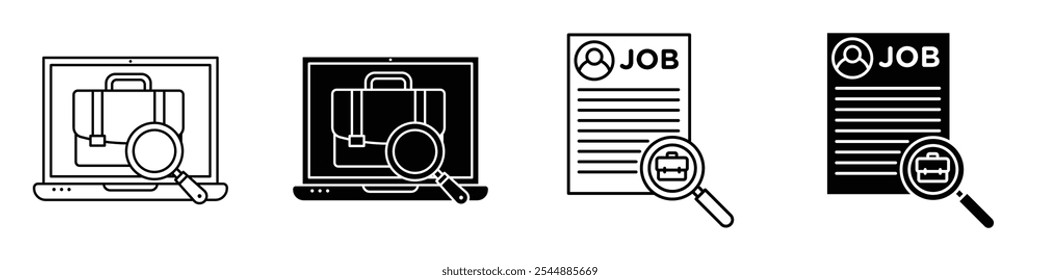 Job vacancy icon collection in black and white filled and solid vector style.