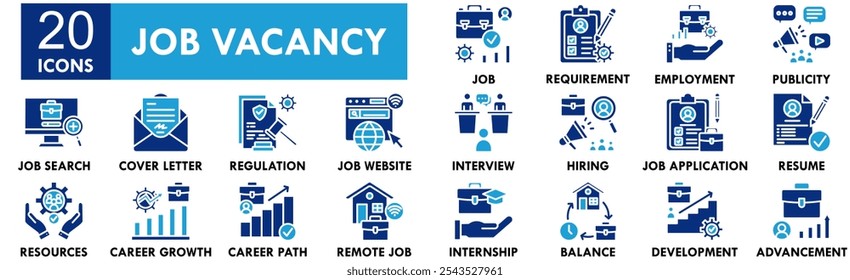 Conjunto de coleta de ícone Vaga de Cargo. Contendo vaga de projeto, emprego, entrevista, carreira, recrutamento, emprego