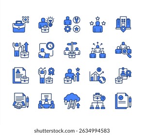 Job vacancy icon collection set. Containing online job search, requirements, recruiting, employment, human resource management, employee skills, career ladder icon. Simple line vector illustration.