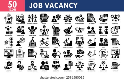 Job Vacancy Icon Set Collection. Simple Black Glyph Vector.