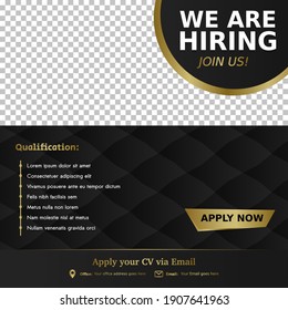 Job vacancy luxury template. We are hiring, job vacancy social media content. 