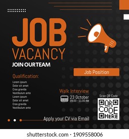 Job vacancy modern template. We are hiring, job vacancy social media content with qr code concept