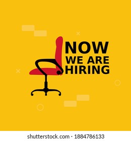 Job vacancy on square size. Business hiring and recruiting concept with a empty office chair. We are hiring, banner concept, vacant position for social media post template