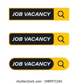 Vector de barra de búsqueda de ofertas de trabajo con sombra de color amarillo, concepto de contratación con lupa, Vacancia dentro de la forma negra, diseño de fuente de concepto de contratación de ofertas de trabajo.