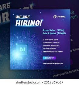 Job vacancy template prompt writer and data scientist. Poster social media post artificial intelligence (AI)