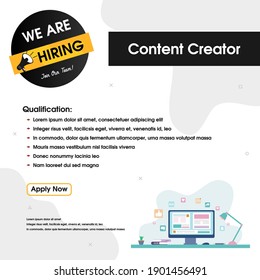 Job vacancy template. We are hiring, job vacancy social media content. Recruitment content creator position