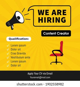 Job vacancy template. We are hiring, job vacancy social media content.