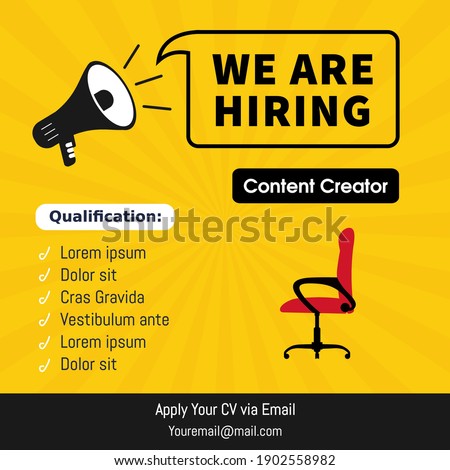 Job vacancy template. We are hiring, job vacancy social media content.