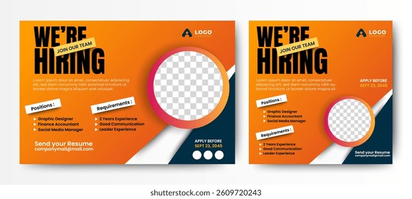 Job vacancy templates. We are hire jobs that are used on social media content.