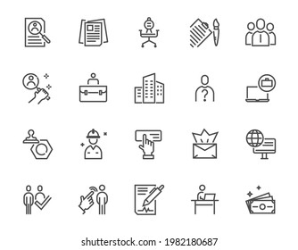 Job and vacancy thin line icon set, office and business concept 20 icon 48x48 pixel perfect of artboard white background