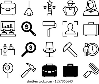 job vector icon set such as: member, recruitment, housework, clothing, chief, adult, color, furniture, step, success, hr, hand, uniform, job interview, lady, ladder, working, paintroller, sky