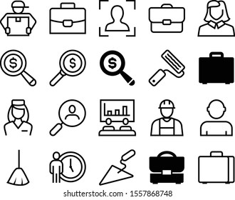 job vector icon set such as: decorating, hr, hospital, shipment, tidy, improvement, send, specialist, build, care, technology, tourism, pictogram, helmet, physician, broom, profession, company