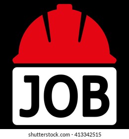 Job vector icon. Style is bicolor flat icon symbol, red and white colors, black background.