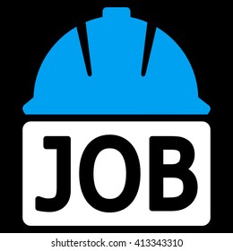 Job vector icon. Style is bicolor flat icon symbol, blue and white colors, black background.