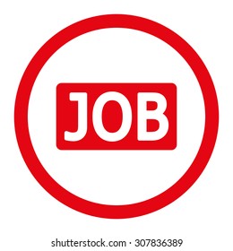 Job vector icon. This rounded flat symbol is drawn with red color on a white background.