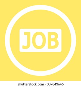 Job vector icon. This rounded flat symbol is drawn with white color on a yellow background.